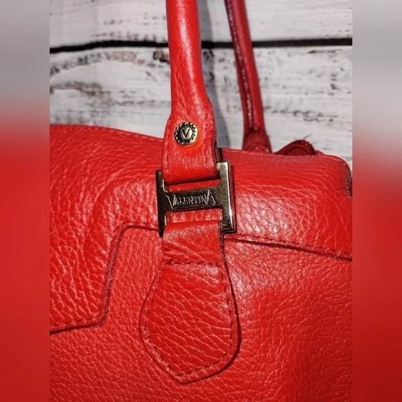 Valentina Handbag‎ in Red Large Made in Italy Genuine Pebbled Leather Luxury - Picture 2 of 11